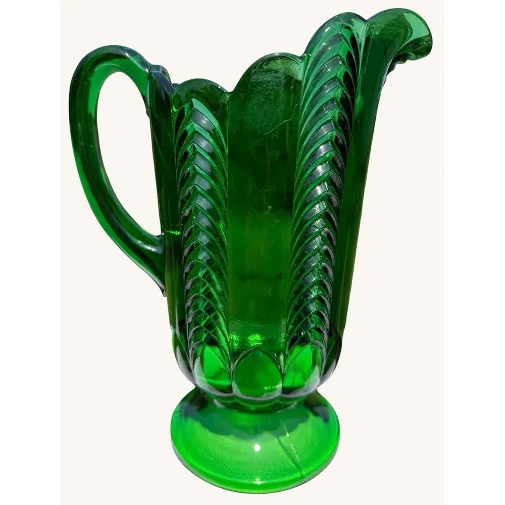 Antique EAPG Florida Pattern Water Pitcher Emerald Green 9.75